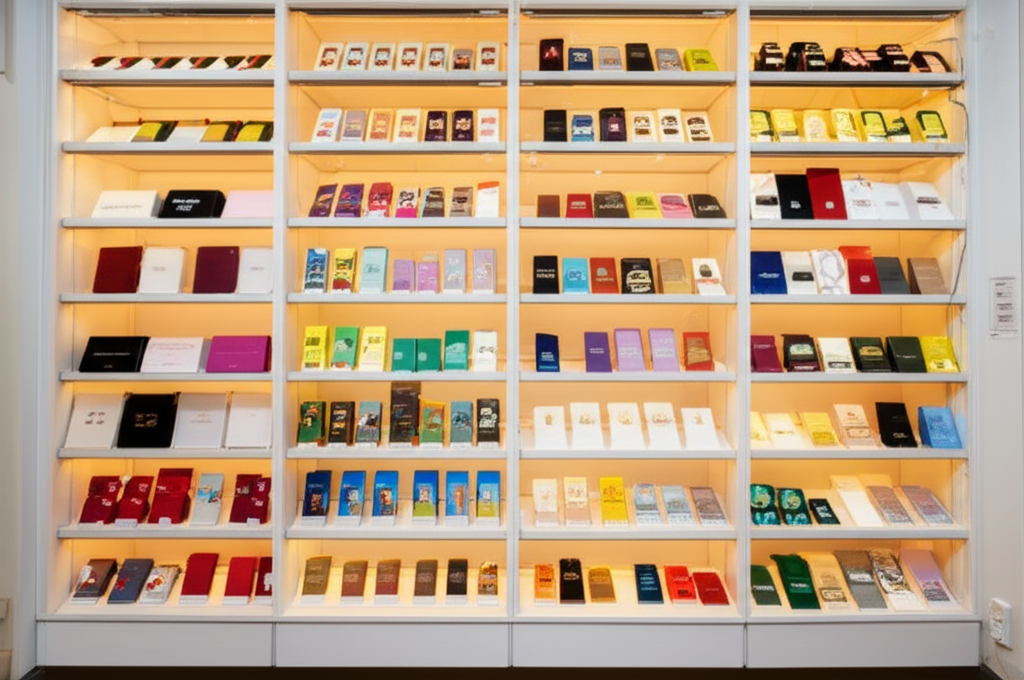 精裝盒成品展示架:多種尺寸與設計的禮盒樣品