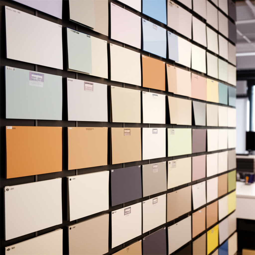 精裝盒樣紙牆:多種灰板厚度、裱紙與紋理展示