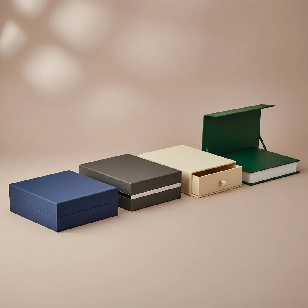 天地盒、書型盒、磁吸盒與抽屜盒等精裝盒型陳列